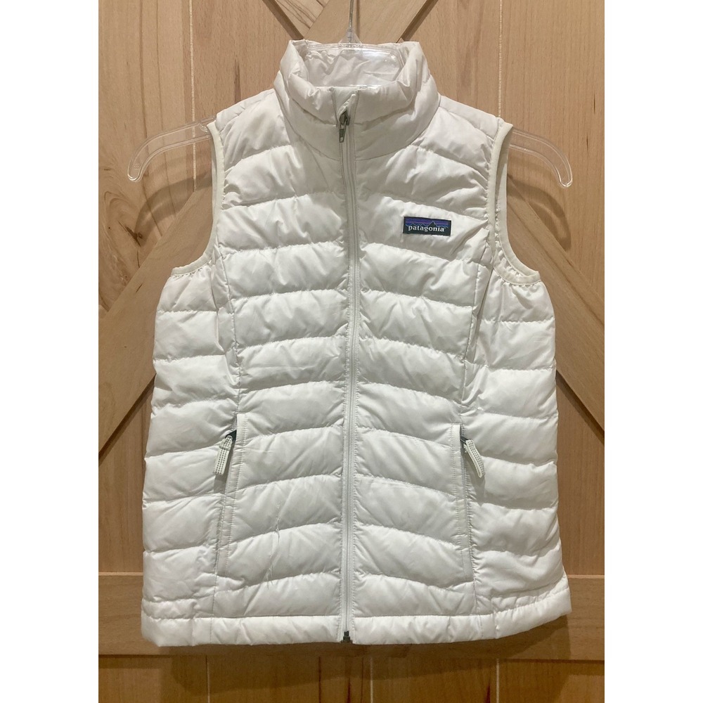 Patagonia Vest Girl Size Small 7-8 White Solid Puffer Jacket Full Zip Goose Down
